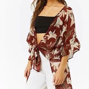 Vine & Love Burgundy Sheer Kimono Cardigan